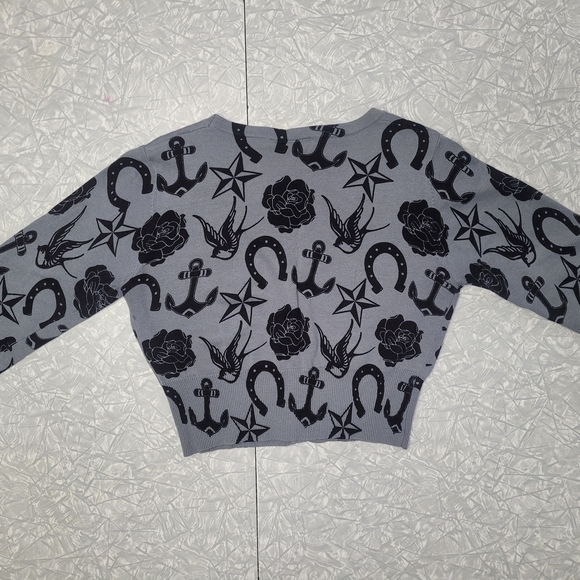 Gray Cardigan with Black Nautical Print - Picture 3 of 3